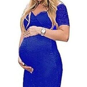 Formal Black Tie Maternity Evening Gown Off Shoulder Cobalt Sapphire Blue Lace